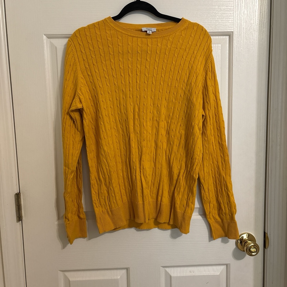 Kim Rogers Mustard Yellow Cable Knit Crewneck Sweater
